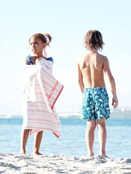 Toalha de praia / de banho Fouta, personalizável riscas azuis+riscas rosa 