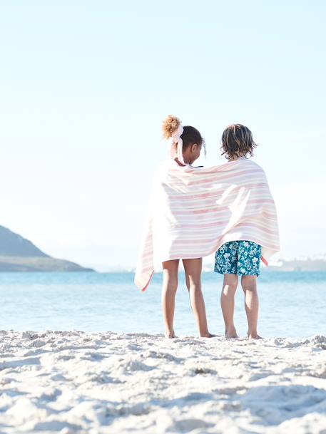 Toalha de praia / de banho Fouta, personalizável riscas azuis+riscas rosa 