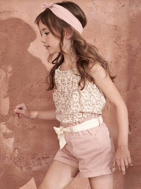 Blusa de alças, em gaze de algodão, para menina bege-areia+branco estampado+coral fluorescente+cru 