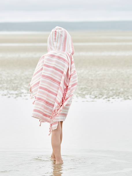 Poncho fouta às riscas, para criança, personalizável riscas azuis+riscas rosa 