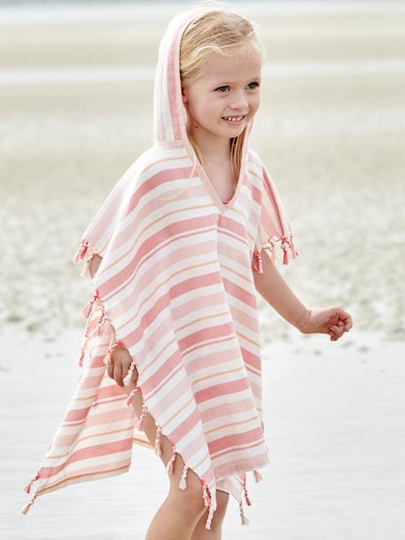 Poncho fouta às riscas, para criança, personalizável riscas azuis+riscas rosa 