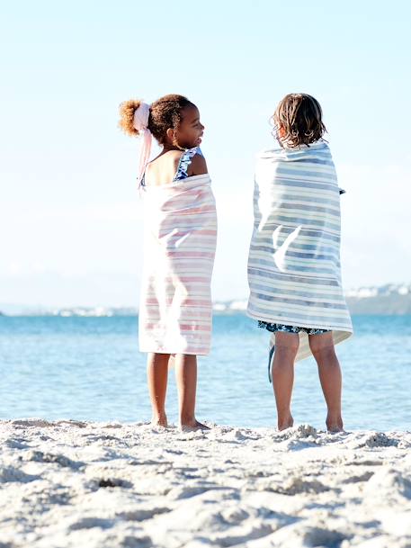 Toalha de praia / de banho Fouta, personalizável riscas azuis+riscas rosa 