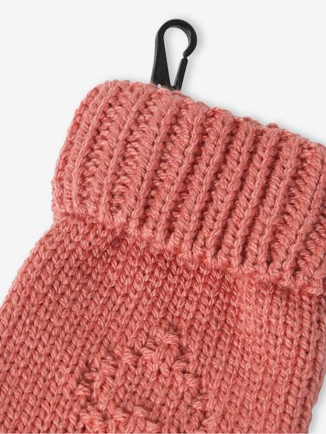 Conjunto corações: gorro + gola snood+ luvas, para bebé menina rosa-velho 