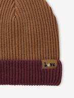 Gorro bicolor, em malha canelada, para menina canela+rosa 