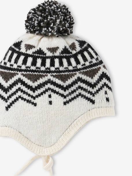 Gorro em malha jacquard para menino bege 