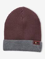 Gorro bicolor, em malha canelada, para menina canela+rosa 