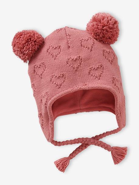 Conjunto corações: gorro + gola snood+ luvas, para bebé menina rosa-velho 