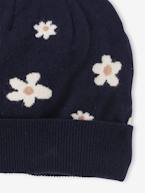 Gorro de menina, com margaridas em jacquard marinho 