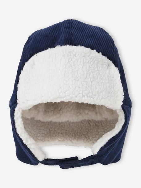 Gorro Chapka em veludo, com forro em sherpa, para menino marinho 