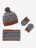 Conjunto estilo marinheiro com gorro + gola snood + luvas, para bebé menino cinza mesclado 