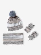 Conjunto gorro + gola snood + luvas jacquard, para menino chocolate 