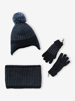 Menino 2-14 anos-Conjunto gorro + gola snood + luvas em malha jacquard, para menino