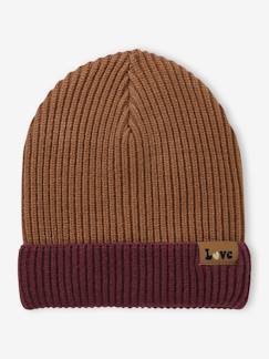 Menina 2-14 anos-Gorro bicolor, em malha canelada, para menina