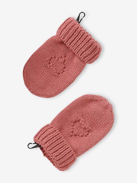 Conjunto corações: gorro + gola snood+ luvas, para bebé menina rosa-velho 