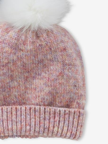 Gorro de menina, estilo pop vintage, em malha rosa 