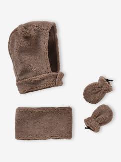 Conjunto ursinho para bebé menino com gorro + gola snood + luvas em sherpa