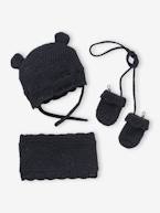 Conjunto gorro + gola snood + luvas para bebé menina marinho 