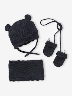 Conjunto gorro + gola snood + luvas para bebé menina