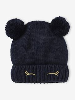 Gorro smile com pompons e olhos bordados, para menina