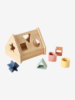 Brinquedos-Triângulo com formas para encaixar, em madeira e silicone