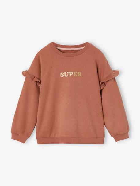 Sweat com folhos, personalizável, para menina ferrugem+pêssego+rosa-velho 