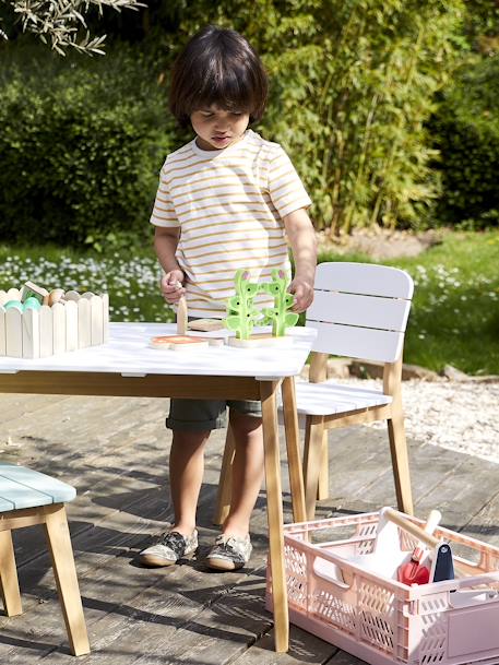 Cadeira de exterior Montessori, para criança BRANCO CLARO LISO+VERDE ESCURO LISO 