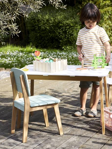 Cadeira de exterior Montessori, para criança BRANCO CLARO LISO+VERDE ESCURO LISO 
