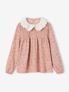 Menina 2-14 anos-Camisola modelo blusa com bordado inglês na gola, para menina