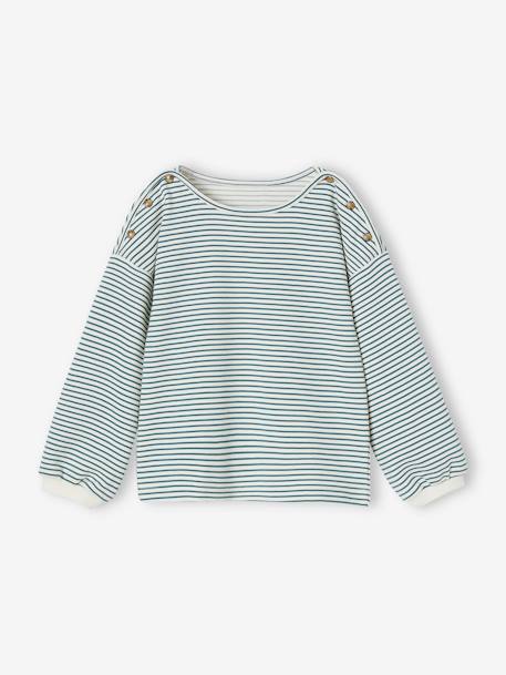 Camisola às riscas, decote à barco, para menina BRANCO CLARO AS RISCAS+risas verde 