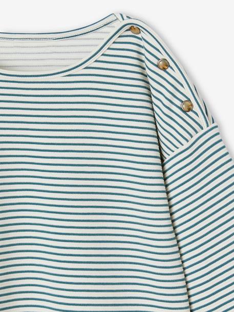 Camisola às riscas, decote à barco, para menina BRANCO CLARO AS RISCAS+risas verde 