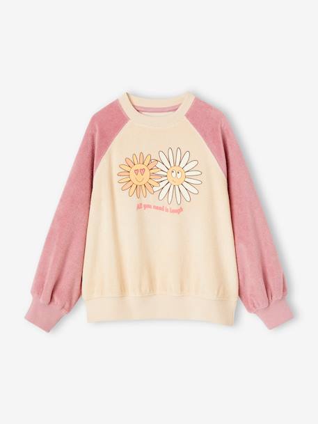 Sweat raglan em turco, flores pop, para menina cru 