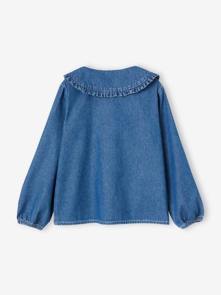 Blusa de ganga, maxi gola Claudine com folho, para menina stone 