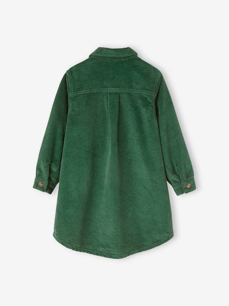 Vestido estilo camisa em bombazina, para menina canela+verde-inglês 