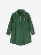 Vestido estilo camisa em bombazina, para menina canela+verde-inglês 