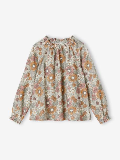 Blusa às flores em bombazina, para menina verde-água 