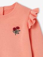 Camisola com folhos e cerejas com pompons, para bebé rosa 