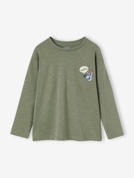 Camisola com motivo grande atrás, para menino verde-salva 