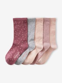 Menina 2-14 anos-Roupa interior-Meias-Lote de 5 pares de meias às bolas, para menina