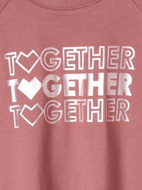 Camisola de desporto com motivo brilhante Together, mangas compridas raglan, para menina rosa-velho 