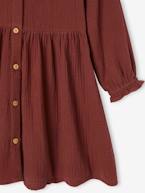 Vestido com botões, em gaze de algodão, para menina bege-rosado+chocolate 