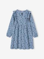 Vestido estampado às flores, folhos nas mangas, para menina azul-acinzentado 