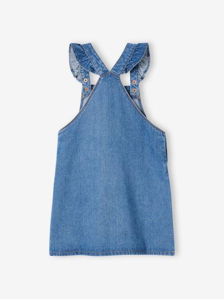 Vestido estilo jardineiras em ganga, folhos nas alças, para menina stone 