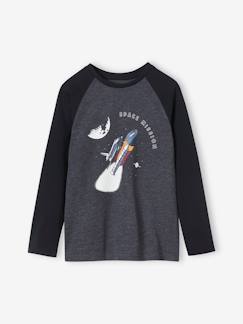 Menino 2-14 anos-Camisola com motivo gráfico e mangas raglan de cor, para menino