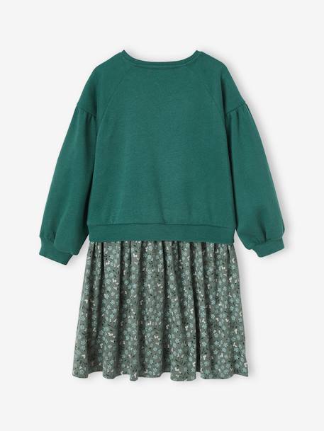 Vestido bimatéria, para menina baunilha+verde 