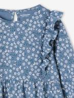 Vestido estampado às flores, folhos nas mangas, para menina azul-acinzentado+rosa-velho 