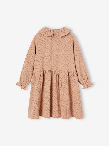 Vestido com botões, em gaze de algodão, para menina bege-rosado+chocolate 