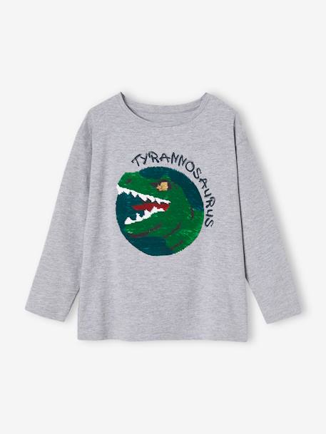 Camisola astronauta com lantejoulas reversíveis, para menino cinza mesclado+CINZENTO ESCURO LISO COM MOTIV 