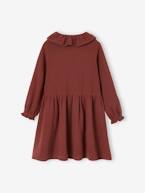 Vestido com botões, em gaze de algodão, para menina bege-rosado+chocolate 