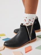 Botas em pele, com fecho e elástico, para menina camelo+marinho+preto 