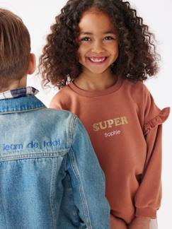 Menina 2-14 anos-Camisolas, casacos de malha, sweats-Sweat com folhos, personalizável, para menina